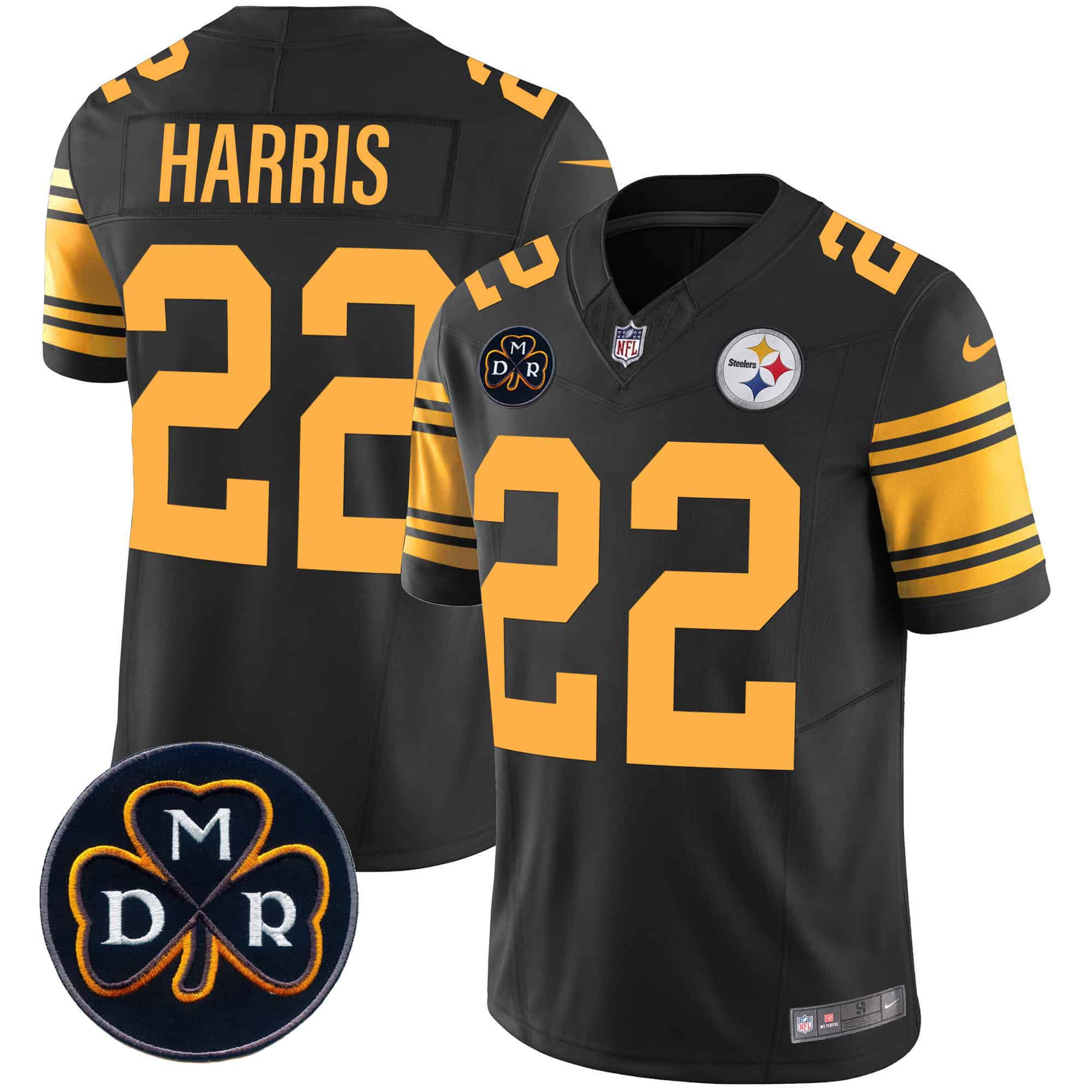 Men Pittsburgh Steelers #22 Harris Black 2024 Nike DMR Patch Vapor Limited NFL Jersey style 2